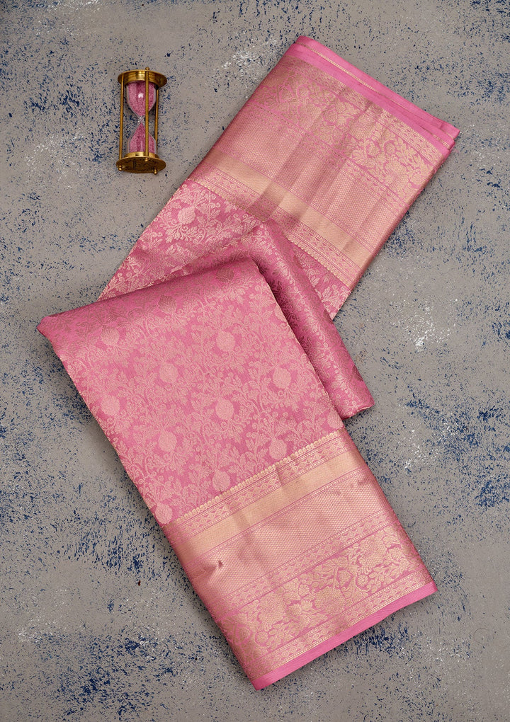 Baby Pink Zariwork Pure Silk Saree-Koskii