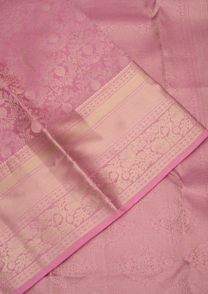 Baby Pink Zariwork Pure Silk Saree-Koskii