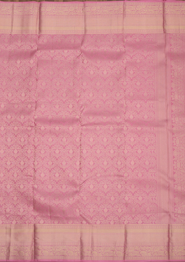 Baby Pink Zariwork Pure Silk Saree-Koskii