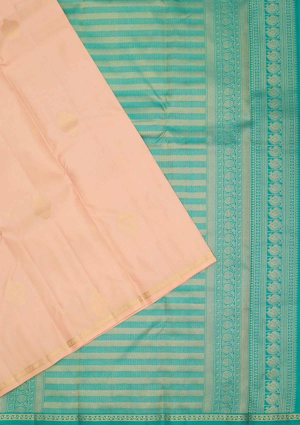 Light Peach Zariwork Pure Silk Saree-Koskii