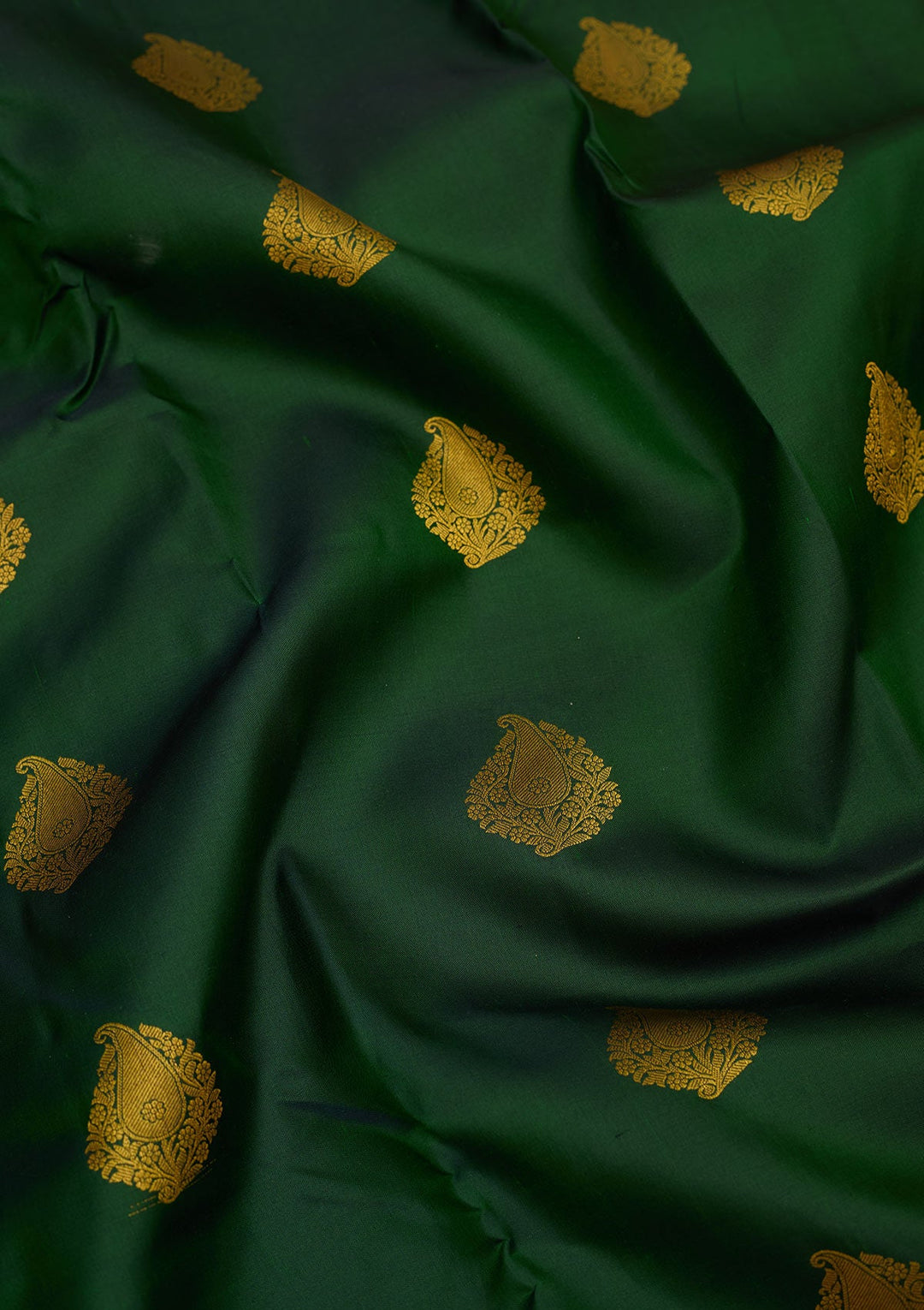 Bottle Green Zariwork Pure Silk Saree-Koskii