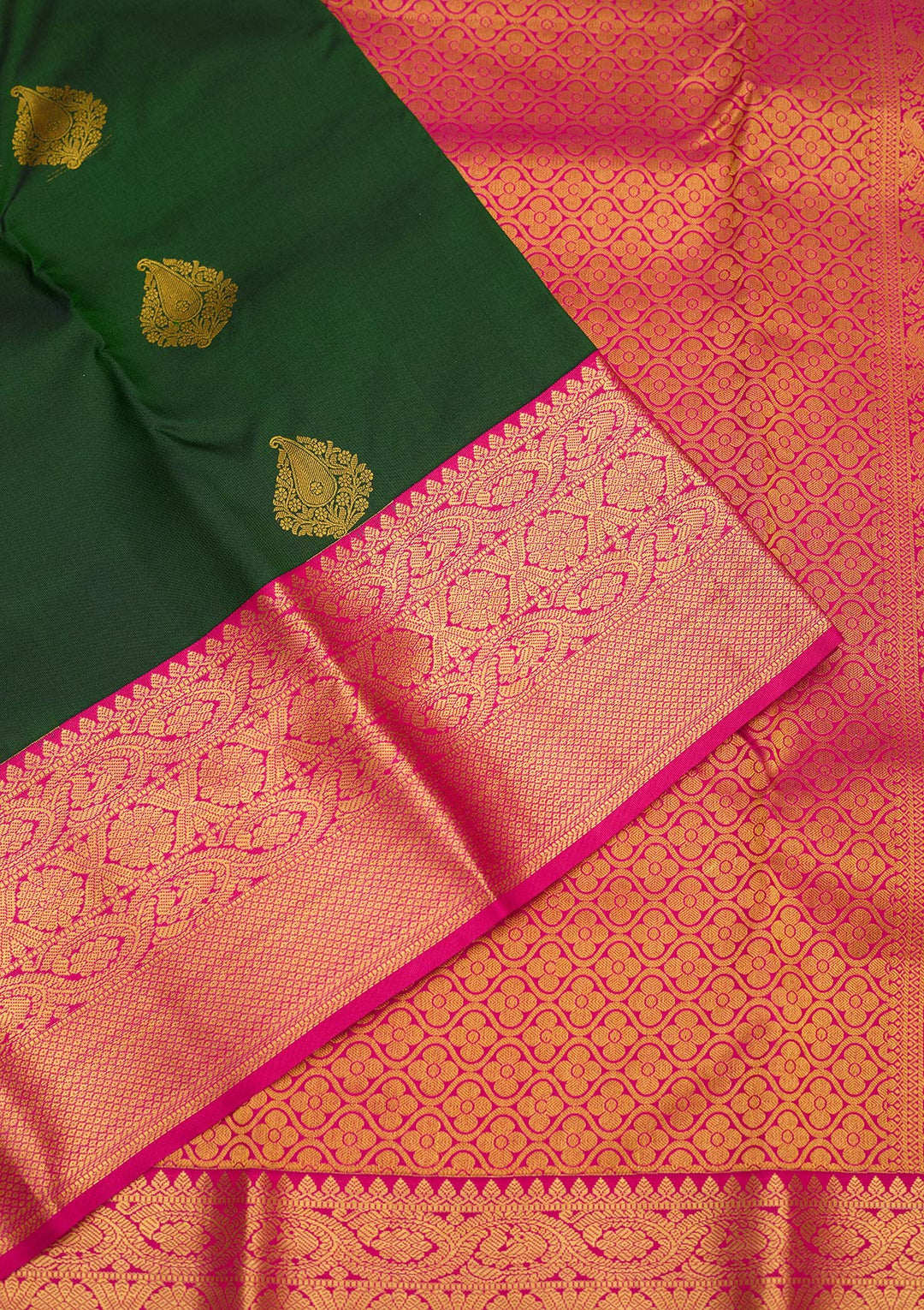 Bottle Green Zariwork Pure Silk Saree-Koskii