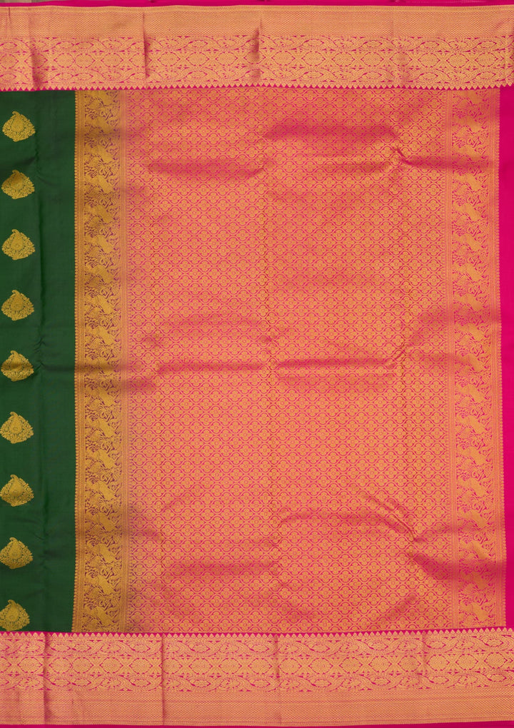 Bottle Green Zariwork Pure Silk Saree-Koskii