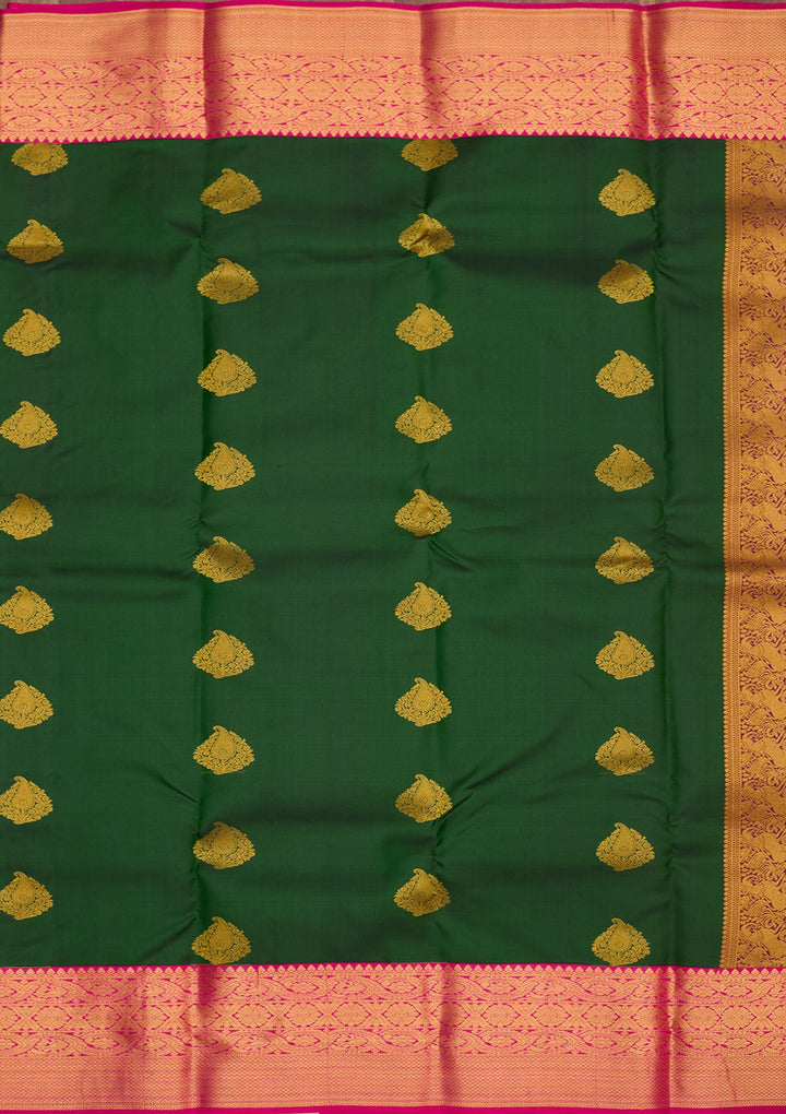 Bottle Green Zariwork Pure Silk Saree-Koskii