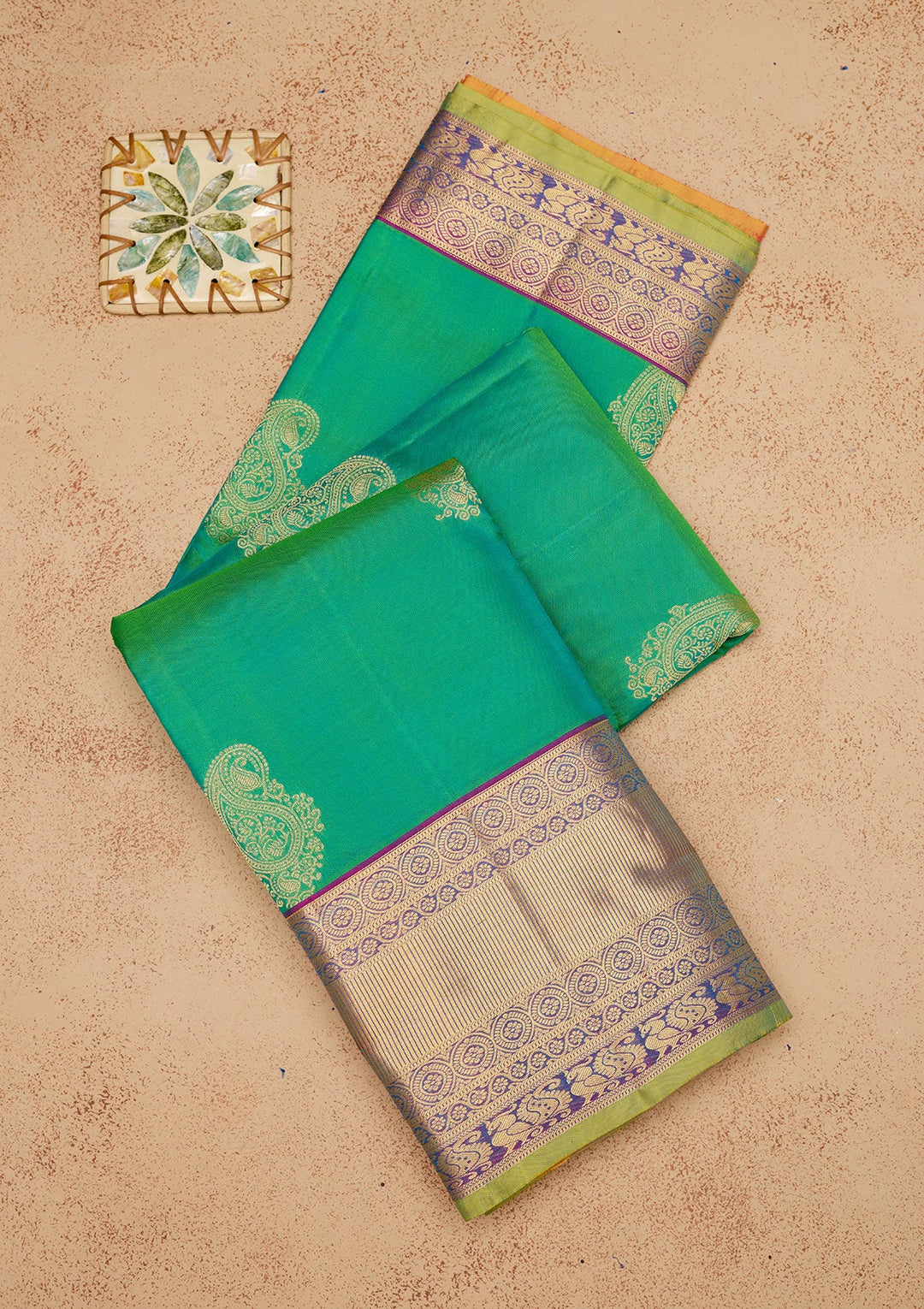 Rama Green Zariwork Pure Silk Saree-Koskii