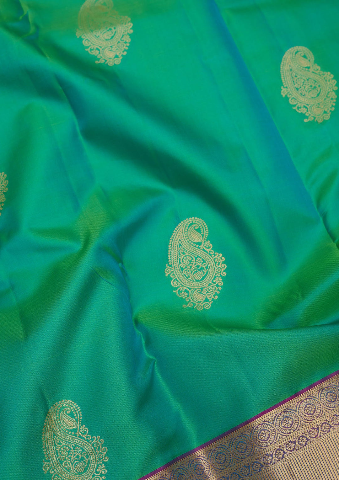 Rama Green Zariwork Pure Silk Saree-Koskii