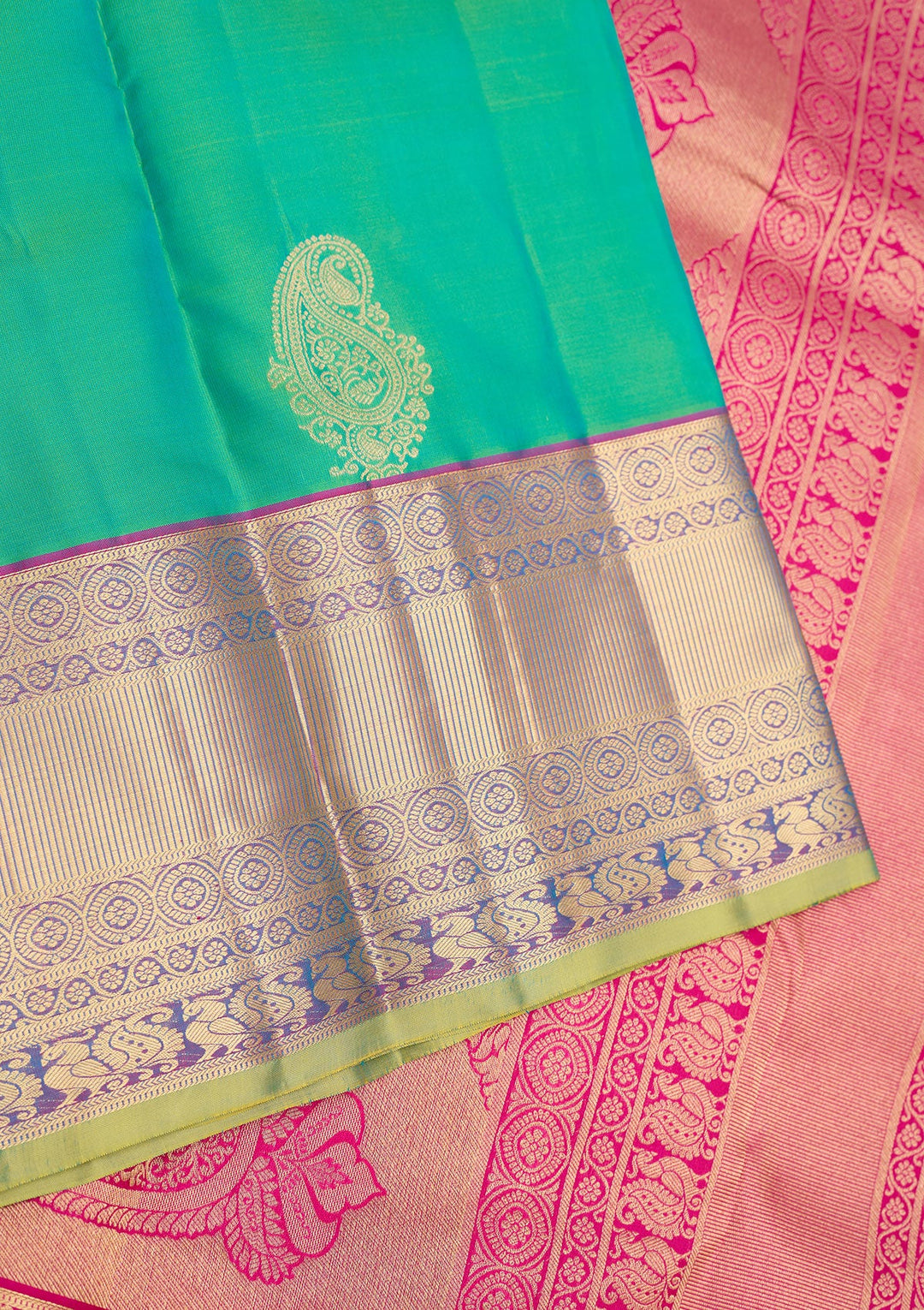 Rama Green Zariwork Pure Silk Saree-Koskii
