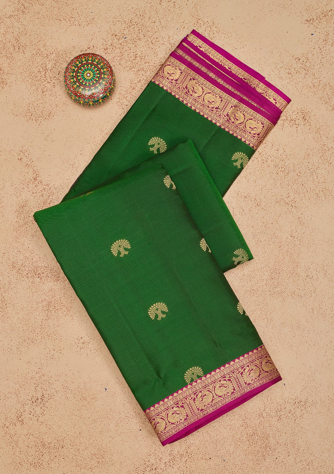 Bottle Green Zariwork Pure Silk Saree-Koskii
