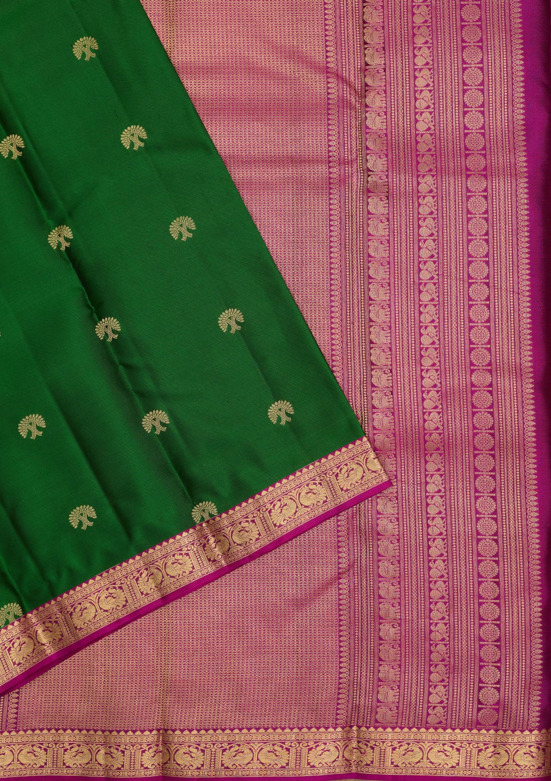 Bottle Green Zariwork Pure Silk Saree-Koskii