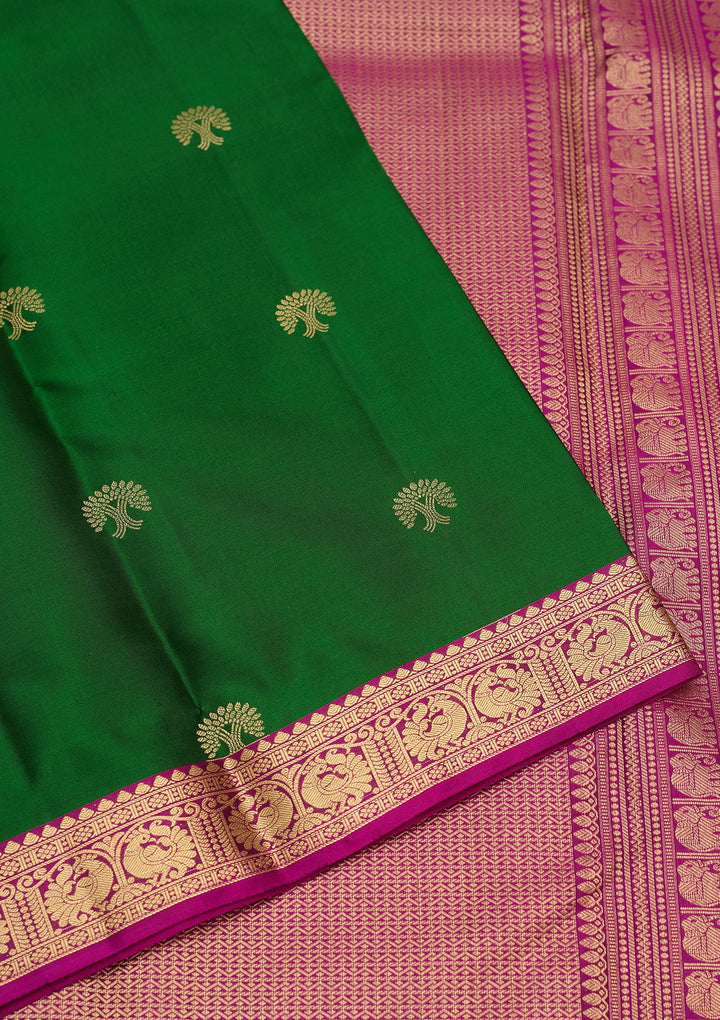 Bottle Green Zariwork Pure Silk Saree-Koskii