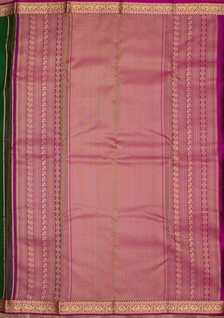 Bottle Green Zariwork Pure Silk Saree-Koskii