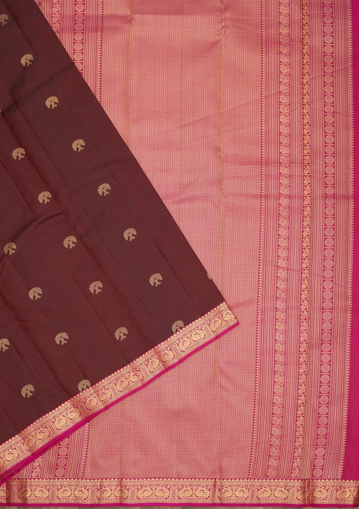 Dark Maroon Zariwork Pure Silk Saree-Koskii