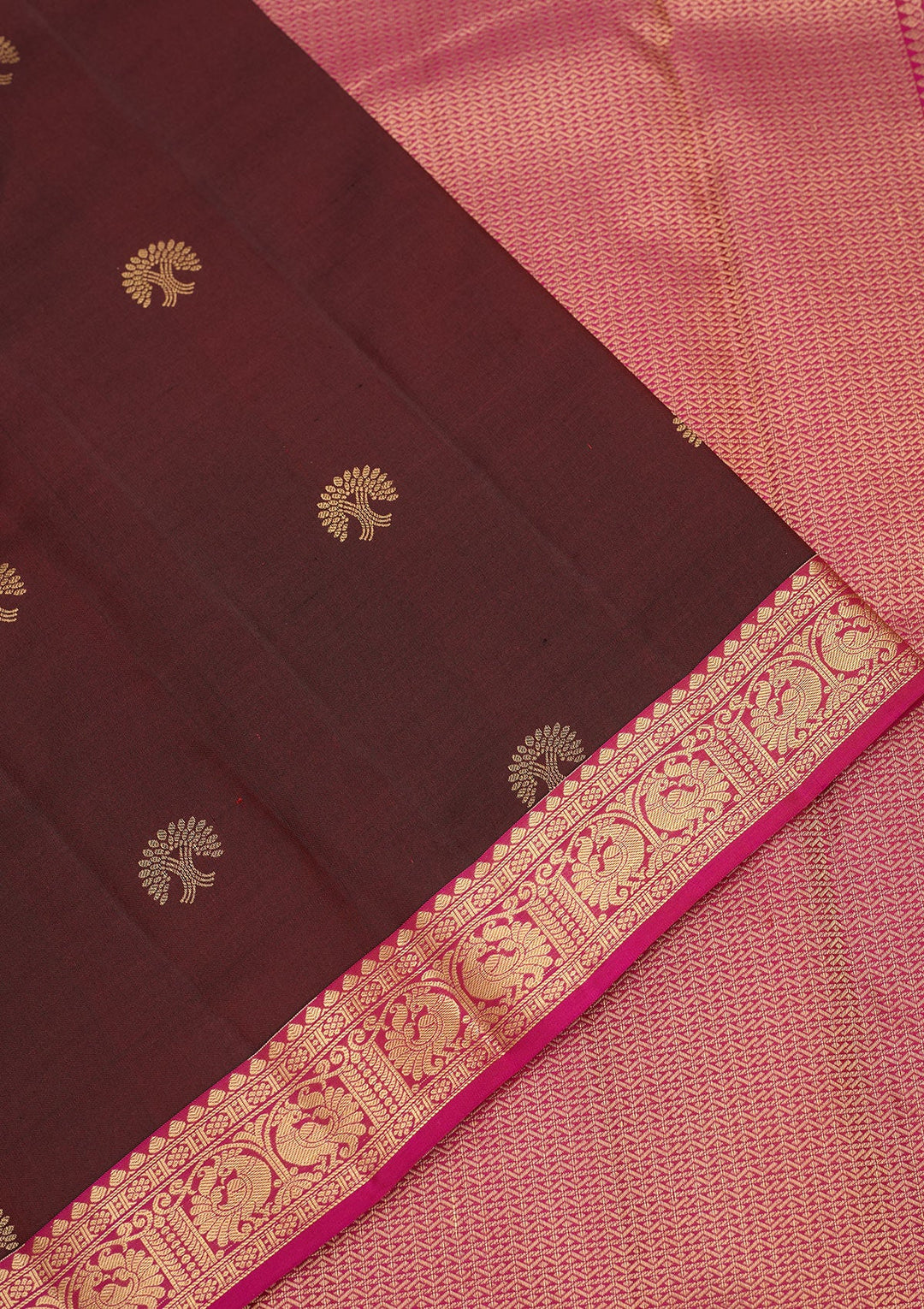 Dark Maroon Zariwork Pure Silk Saree-Koskii