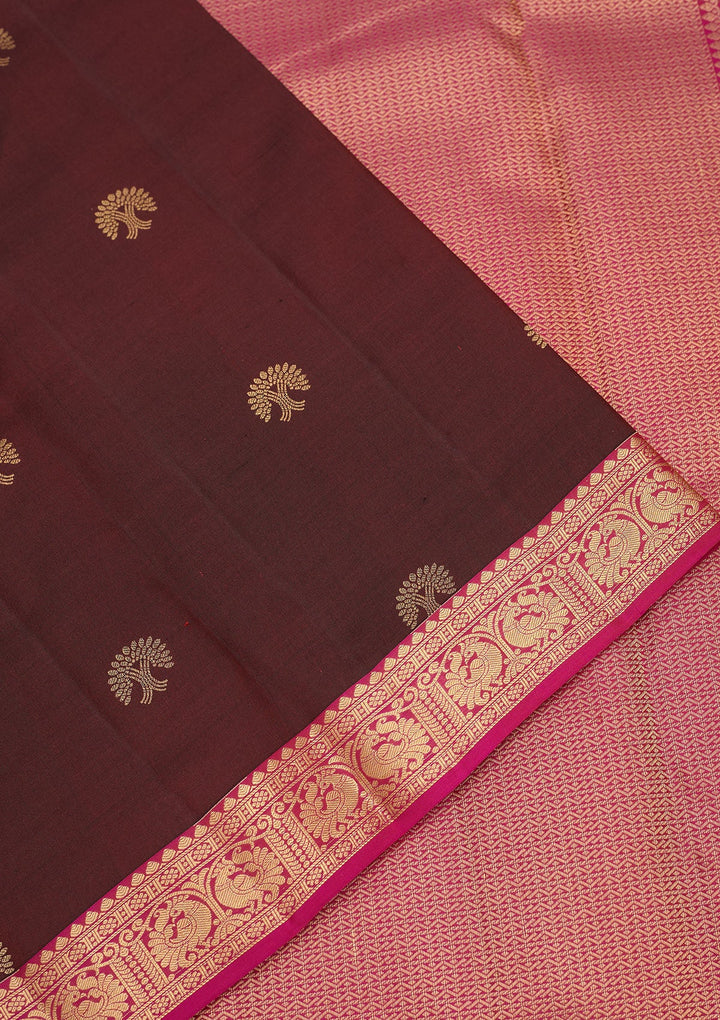 Dark Maroon Zariwork Pure Silk Saree-Koskii