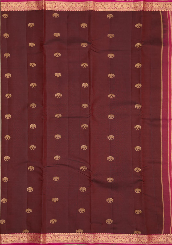 Dark Maroon Zariwork Pure Silk Saree-Koskii