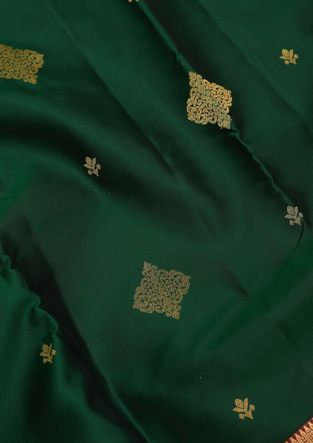 Bottle Green Zariwork Pure Silk Saree-Koskii