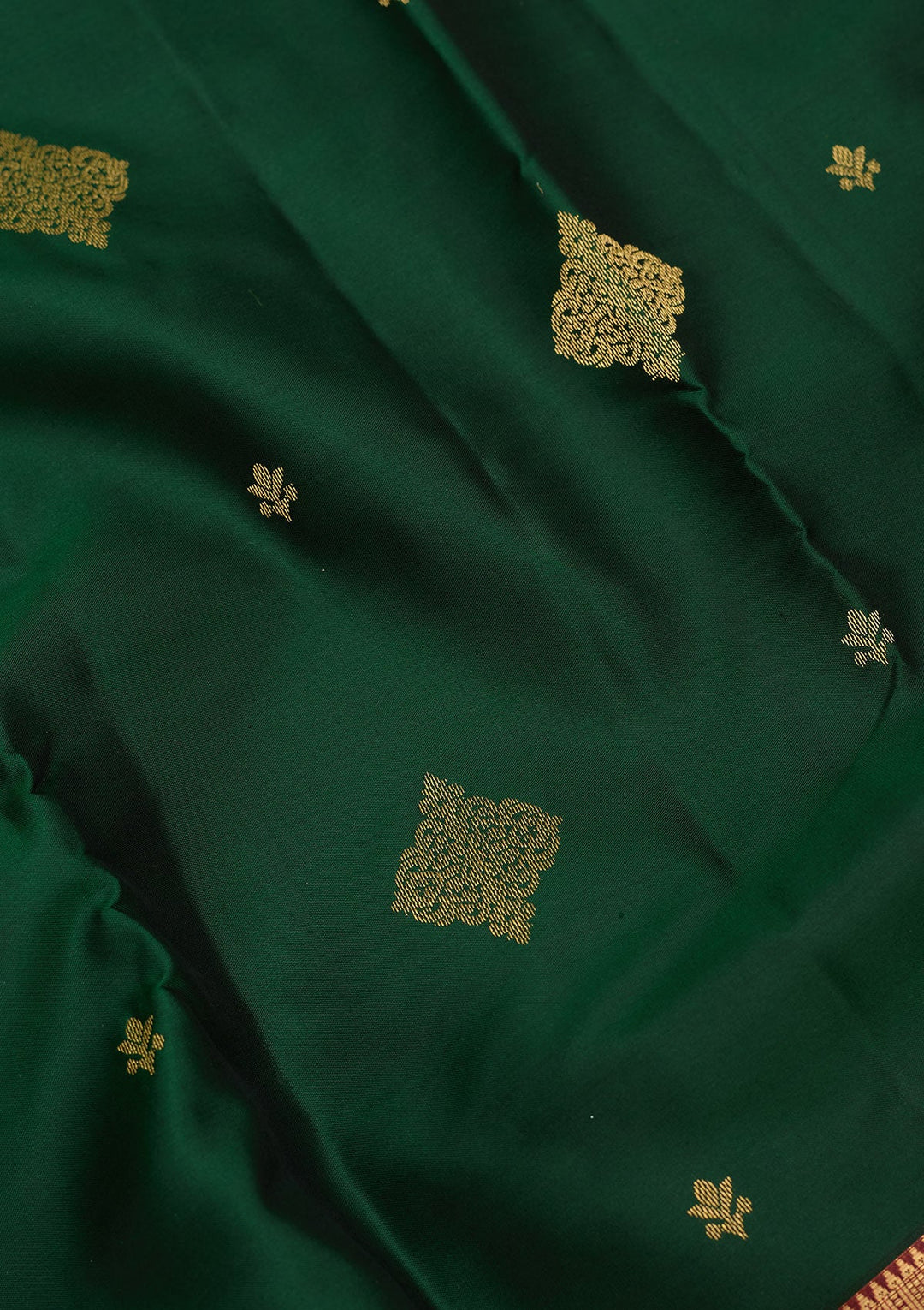 Bottle Green Zariwork Pure Silk Saree-Koskii