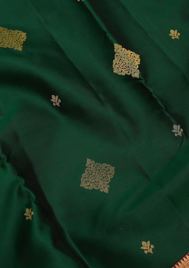 Bottle Green Zariwork Pure Silk Saree-Koskii