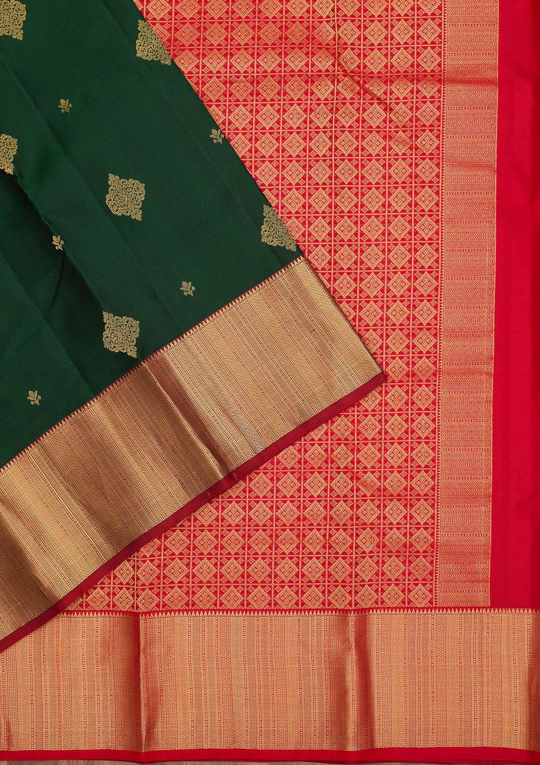 Bottle Green Zariwork Pure Silk Saree-Koskii