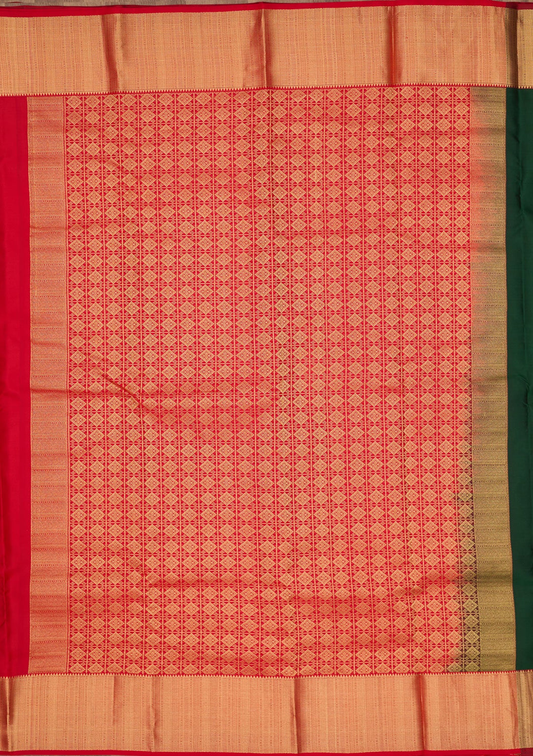 Bottle Green Zariwork Pure Silk Saree-Koskii