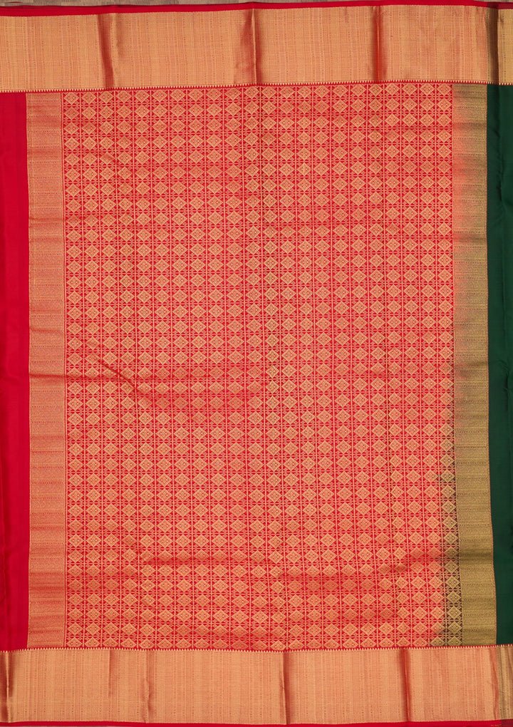 Bottle Green Zariwork Pure Silk Saree-Koskii