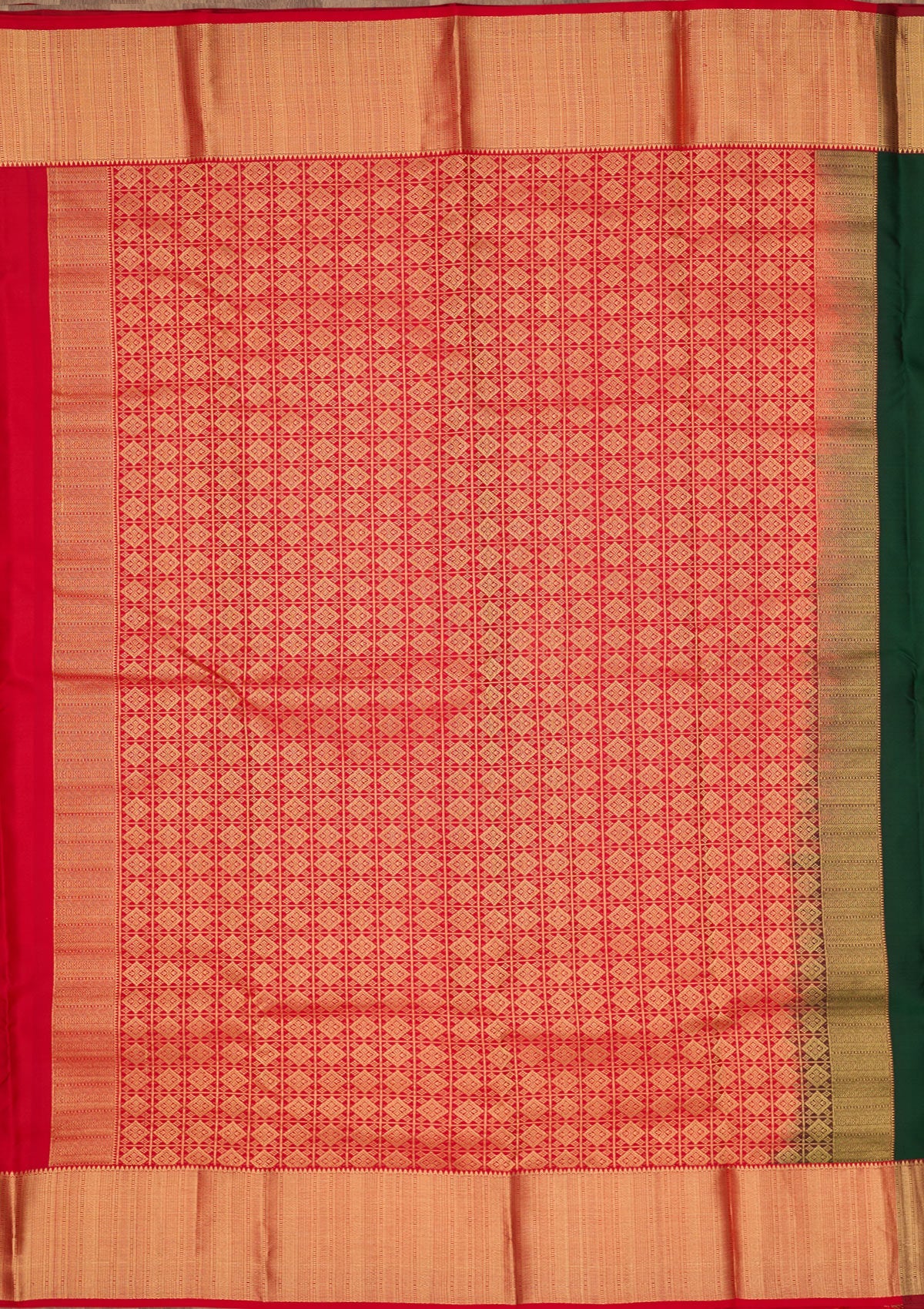 Bottle Green Zariwork Pure Silk Saree-Koskii