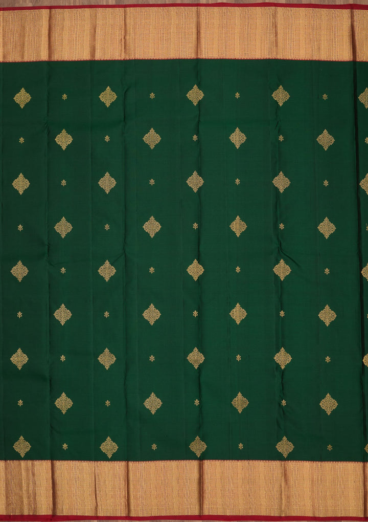 Bottle Green Zariwork Pure Silk Saree-Koskii