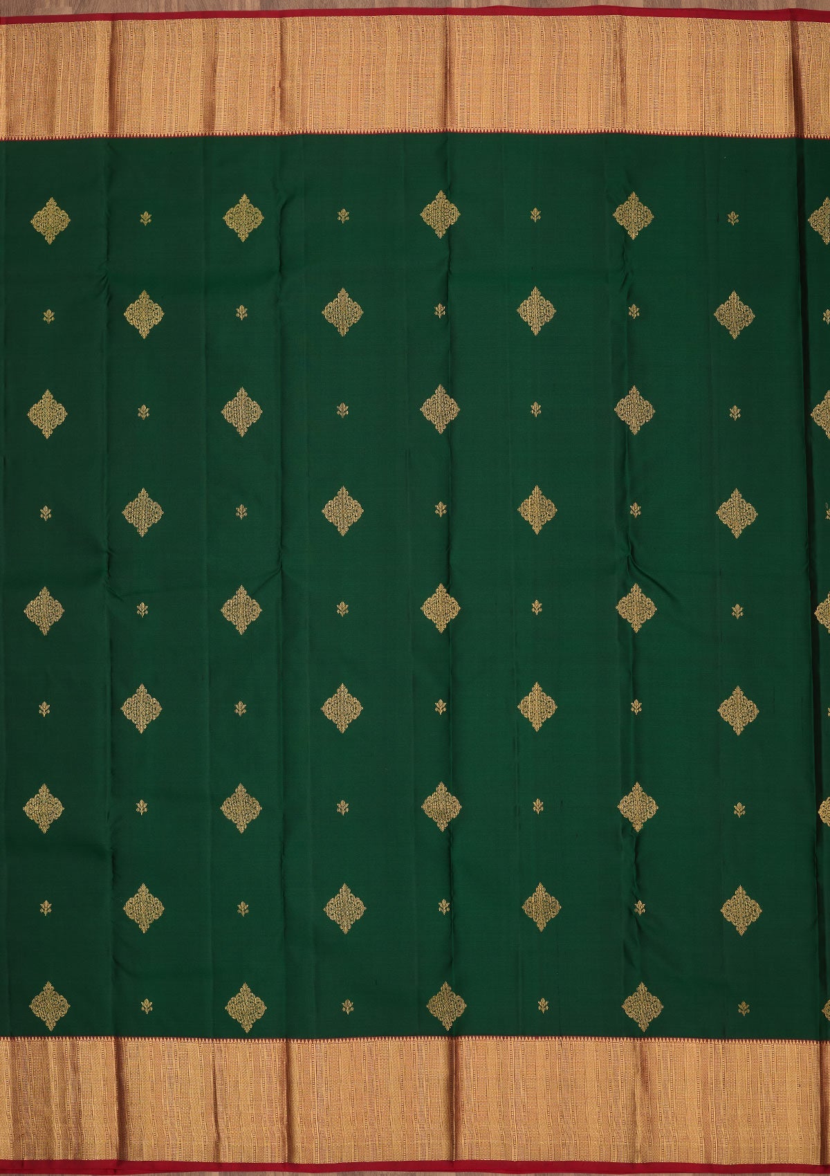 Bottle Green Zariwork Pure Silk Saree-Koskii
