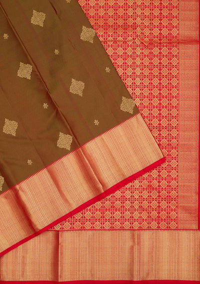 Mehendi Zariwork Pure Silk Saree-Koskii