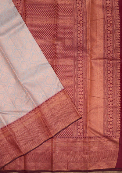 Light Grey Zariwork Pure Silk Saree-Koskii
