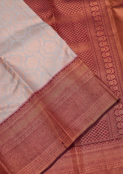 Light Grey Zariwork Pure Silk Saree-Koskii