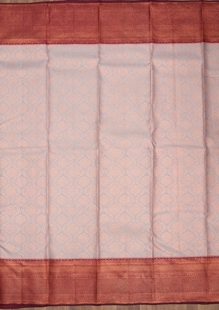 Light Grey Zariwork Pure Silk Saree-Koskii
