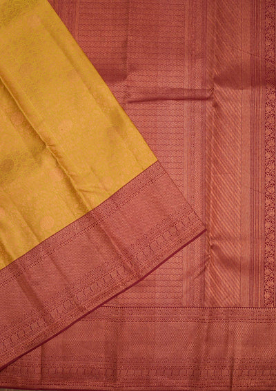 Mustard Zariwork Pure Silk Saree-Koskii