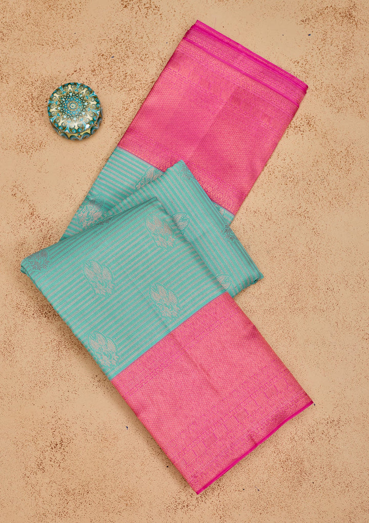Turquoise Blue Zariwork Pure Silk Saree-Koskii