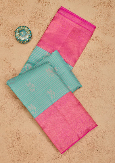 Turquoise Blue Zariwork Pure Silk Saree-Koskii