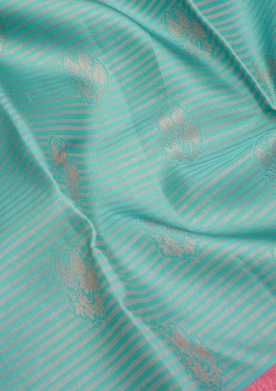 Turquoise Blue Zariwork Pure Silk Saree-Koskii