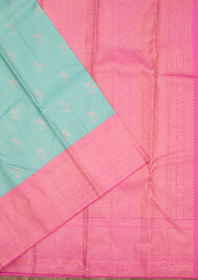 Turquoise Blue Zariwork Pure Silk Saree-Koskii