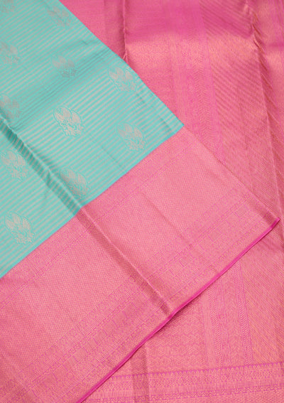 Turquoise Blue Zariwork Pure Silk Saree-Koskii