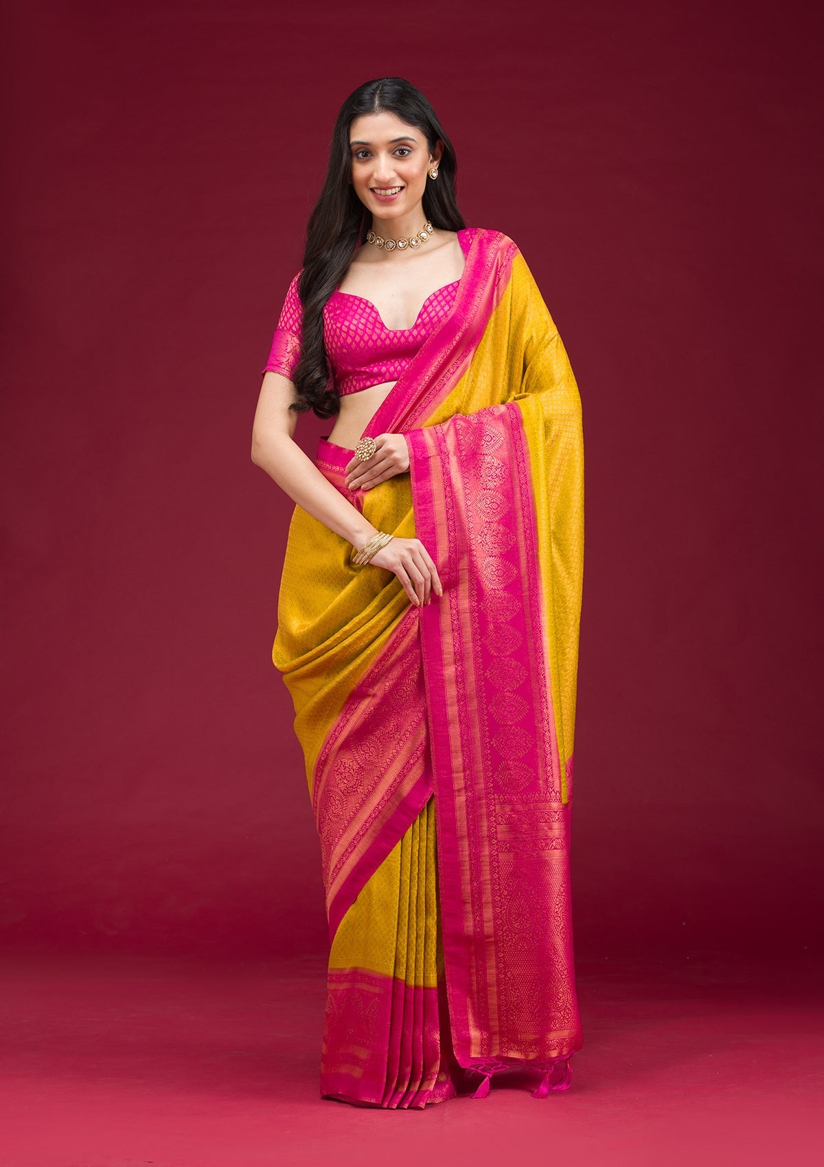 Gold Zariwork Art Silk Saree-Koskii