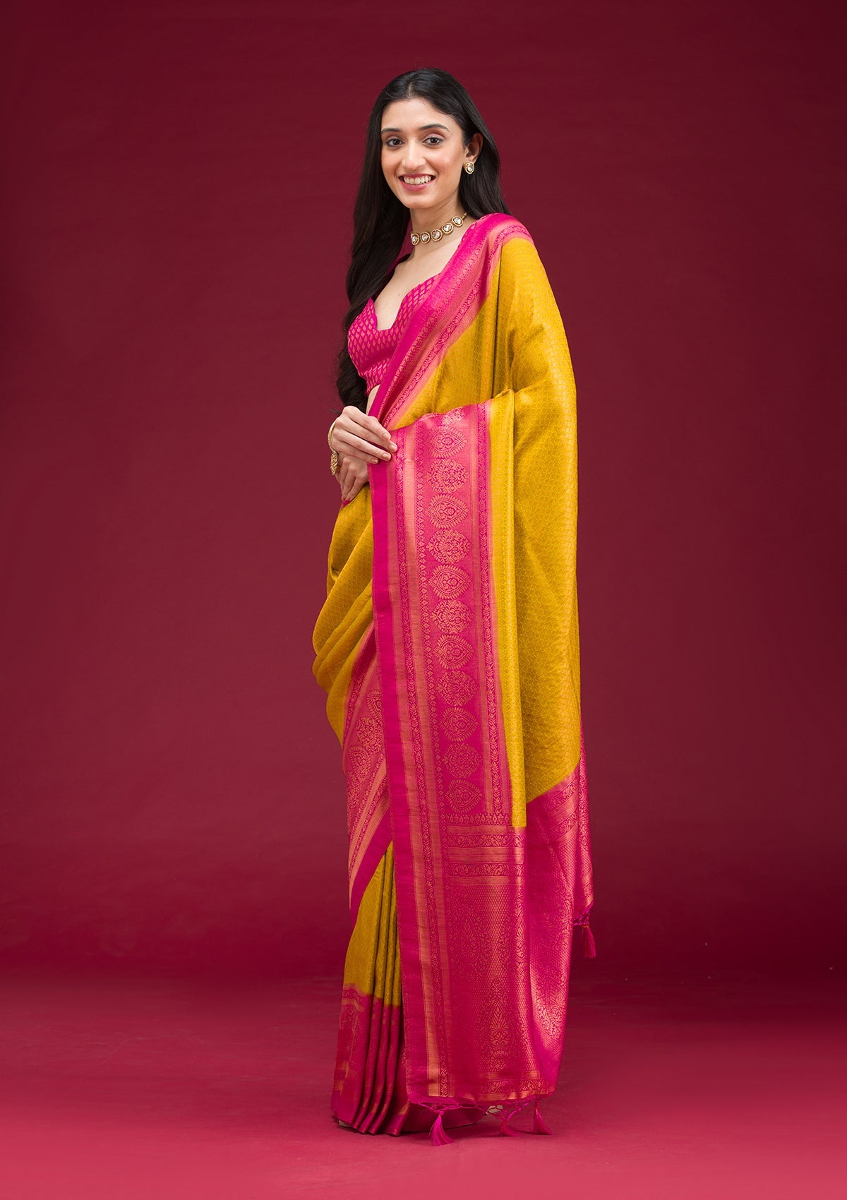 Gold Zariwork Art Silk Saree-Koskii