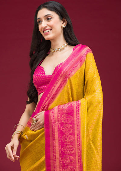 Gold Zariwork Art Silk Saree-Koskii