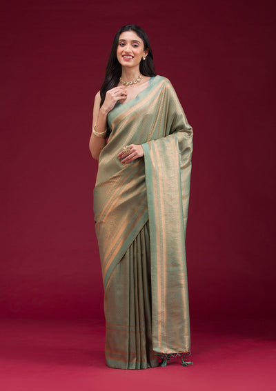 Sea Green Zariwork Art Silk Saree-Koskii