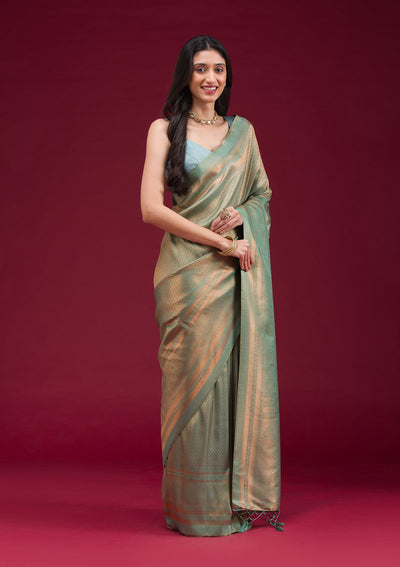 Sea Green Zariwork Art Silk Saree-Koskii