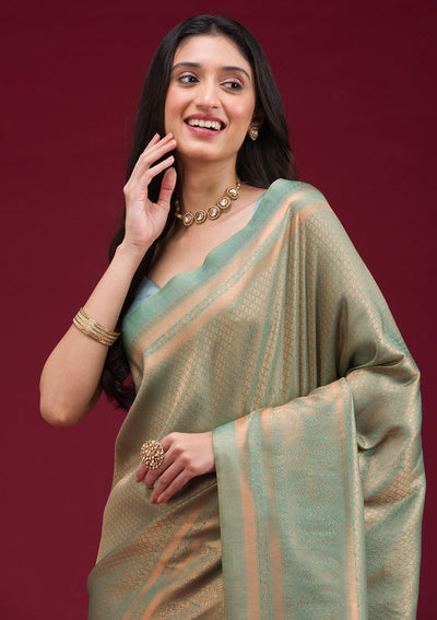 Sea Green Zariwork Art Silk Saree-Koskii