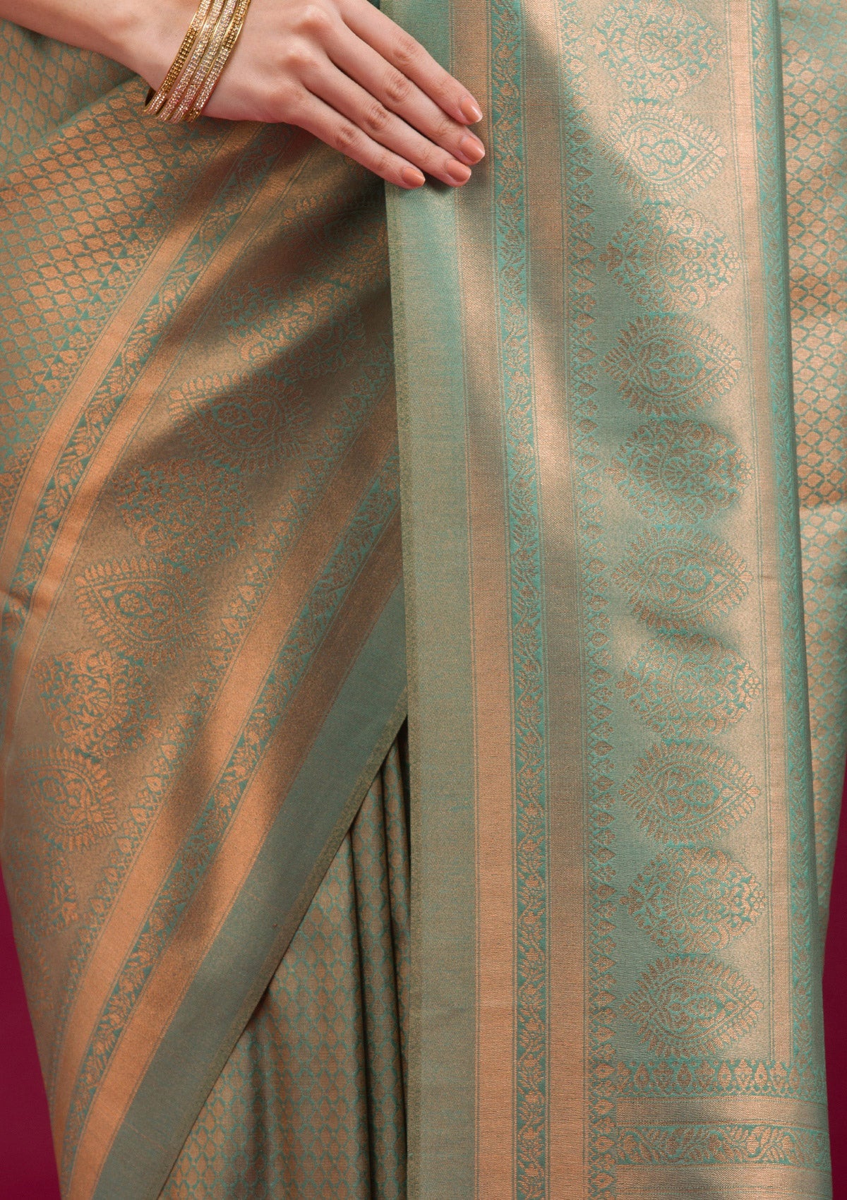 Sea Green Zariwork Art Silk Saree-Koskii