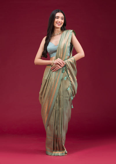 Sea Green Zariwork Art Silk Saree-Koskii