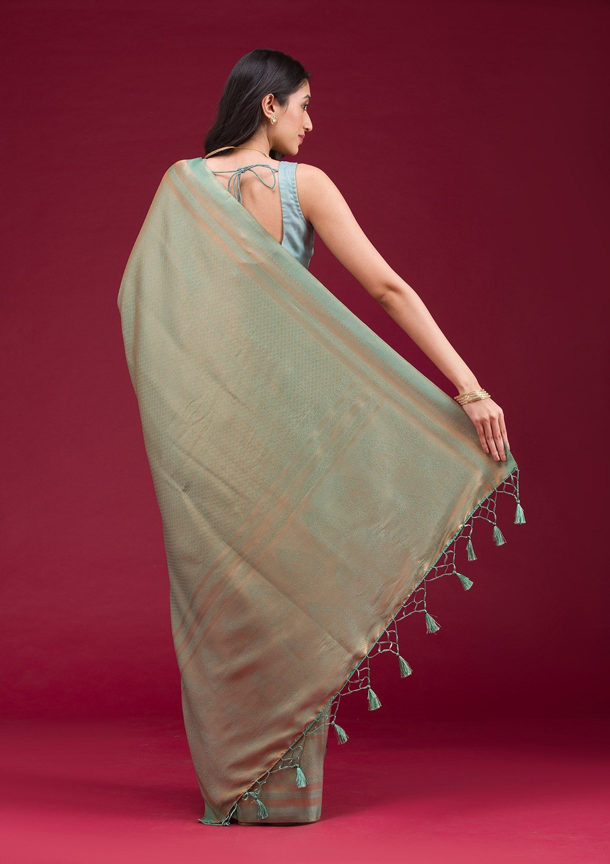 Sea Green Zariwork Art Silk Saree-Koskii