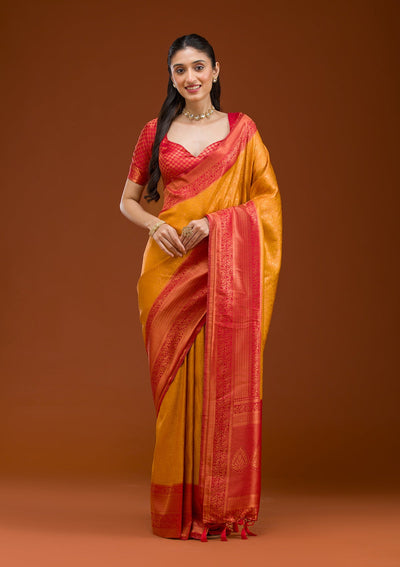 Mustard Zariwork Art Silk Saree-Koskii