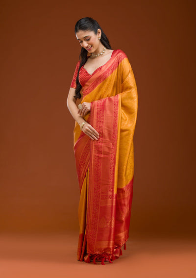 Mustard Zariwork Art Silk Saree-Koskii