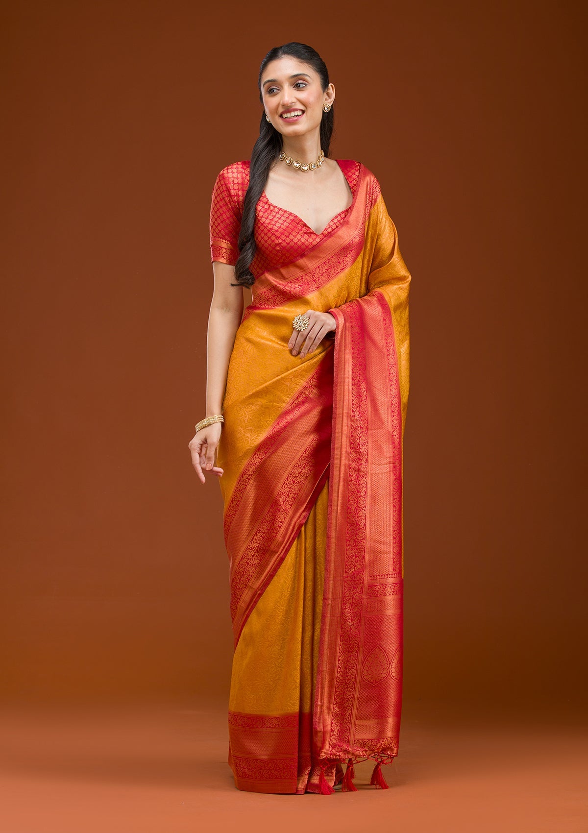 Mustard Zariwork Art Silk Saree-Koskii